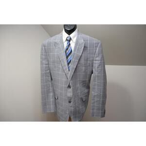 Sean John Linen Rayon Windowpane Blazer 2 BTN Sports Jacket Mens Sz 50 Long